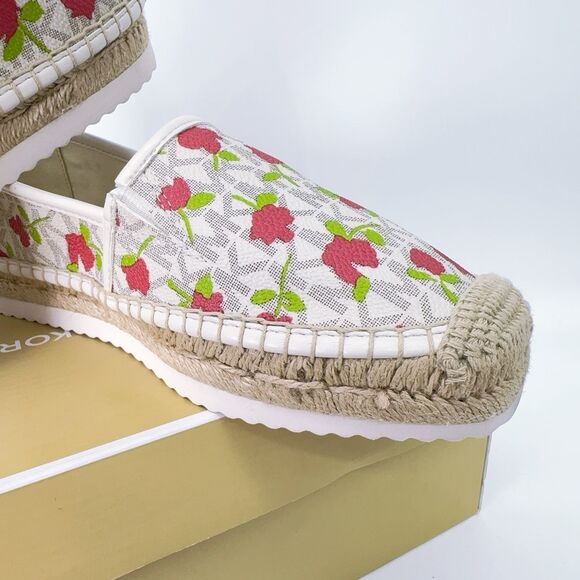 Michael Kors Lenny Espadrille Signature Logo Lux Mini Rose Slip-On Loafer Shoes - Picture 9 of 13